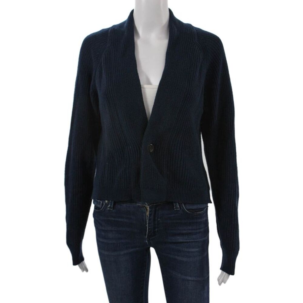 Jumper Unisex Cardigan Dark Blue 100% Cotton V Neck Button Long Sleeve Size 1